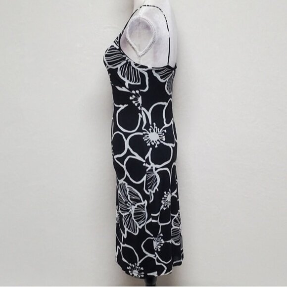 80s Rare Vintage Guess Black White Abstract Ditsy Floral Stretchy Mini Dress L - Picture 8 of 15